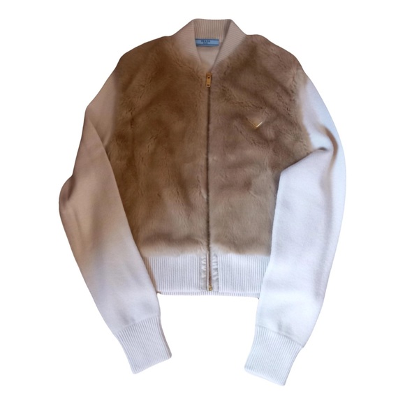 Prada Cream Fur Jacket with Gold Zipper - Picture 2 of 6